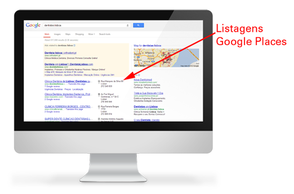 monitor mostrando resultados google places