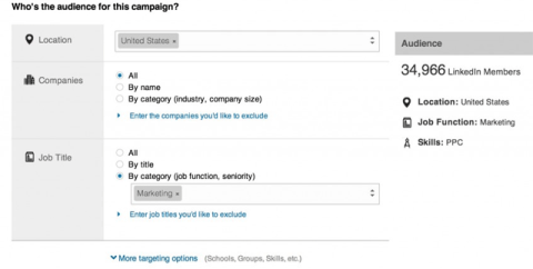 Opções de segmentação dos Sponsored Updates