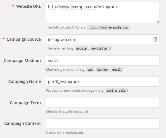 URL personalizada parâmetros URL